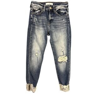 Kancan Women's 5/26 Skinny Jeans Distressed Medium‎ Wash Ankle Zip Stretch Denim